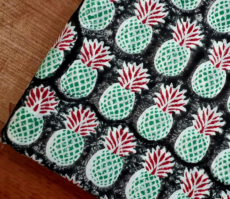 Grey Pineapple Block Print Cotton Fabric for Sewing Dressmaking Quilting Upholstery,Curtain Fabric,Fruit Print Fabric By the Yard image 4