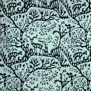 Indischer Block Print Baumwollstoff, Off White Schwarz Animal Jungle Deer Print Fabric