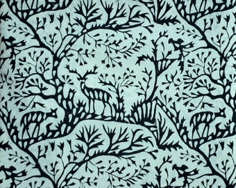 Indian Block Print Cotton Fabric, Off White Black Animal Jungle Deer Print Fabric
