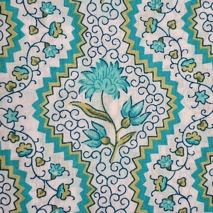 Green White Indian Block Print By the Yard Fabric,Fabric for Sewing,Curtain,Upholstery Fabric,Dressmaking Fabric,Quilting Fabric,Floral