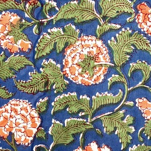 3 Yards Blue Green Block Print Fabric,Floral Indian Fabric,Dressmaking Fabric,Quilting Fabric,Fabric for Sewing