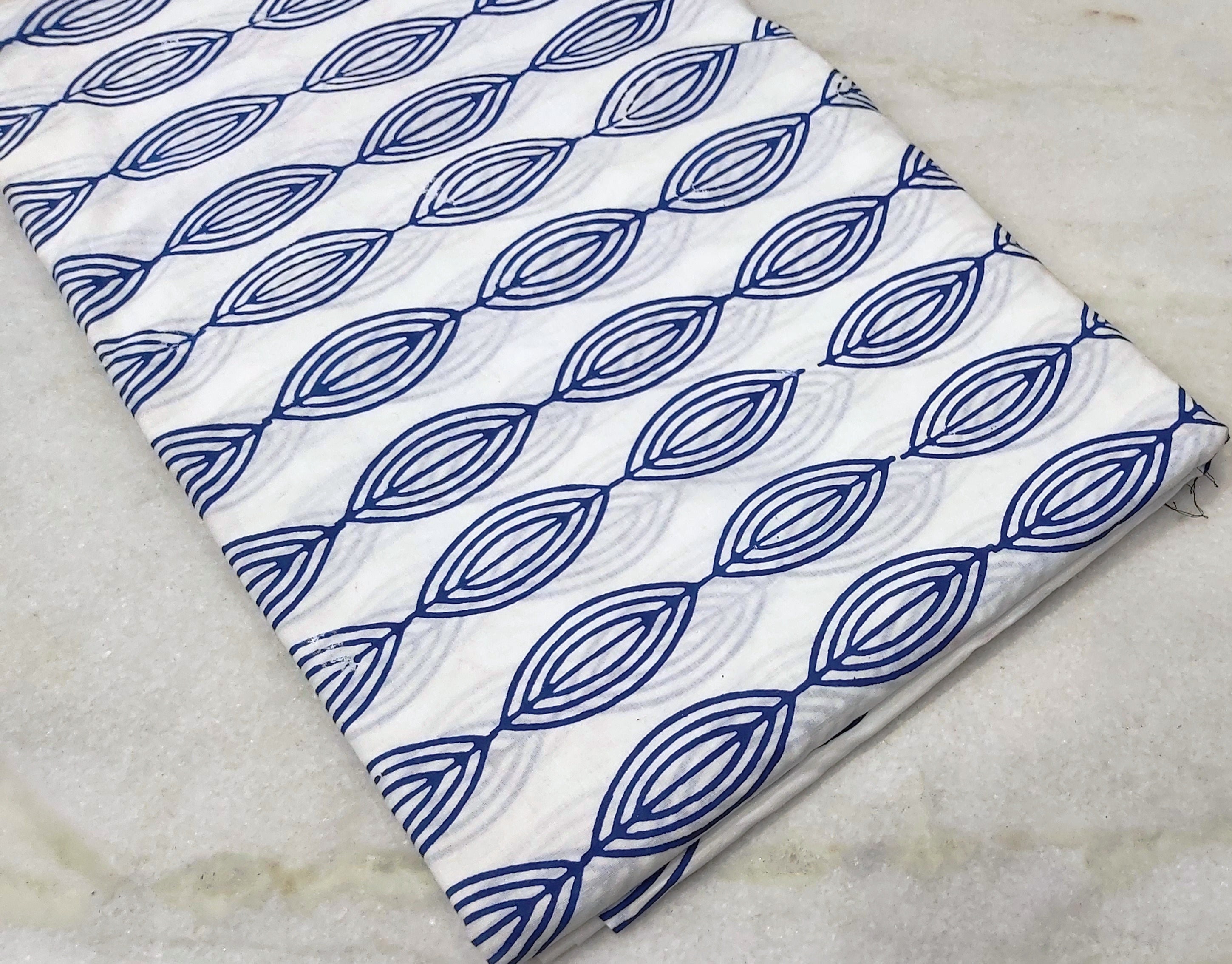 Fabric White Blue Geometric PrintIndian Block Print Fabric By Etsy