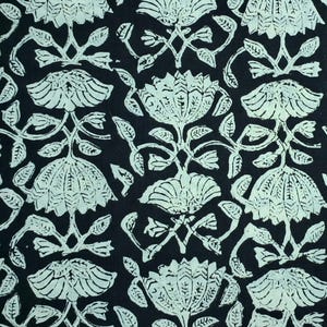 Black Off White Cotton Fabric,Block Print Fabric By the Yard,Fabric for Sewing Quilting Upholstery,Curtain Fabric,Floral Print Fabric