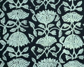 Black Off White Cotton Lotus Floral Print Fabric By the Yard,Block Print Fabric for Sewing Quilting Dressmaking Upholstery,Curtain Fabric