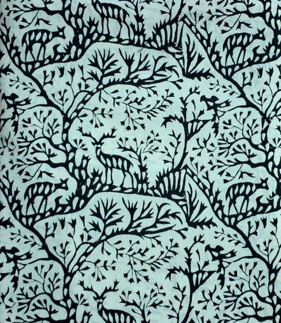 Off White Cotton Animal Print Fabric By the Yard,Block Print Fabric for Sewing Quilting Dressmaking Upholstery,Curtain Fabric,Indian