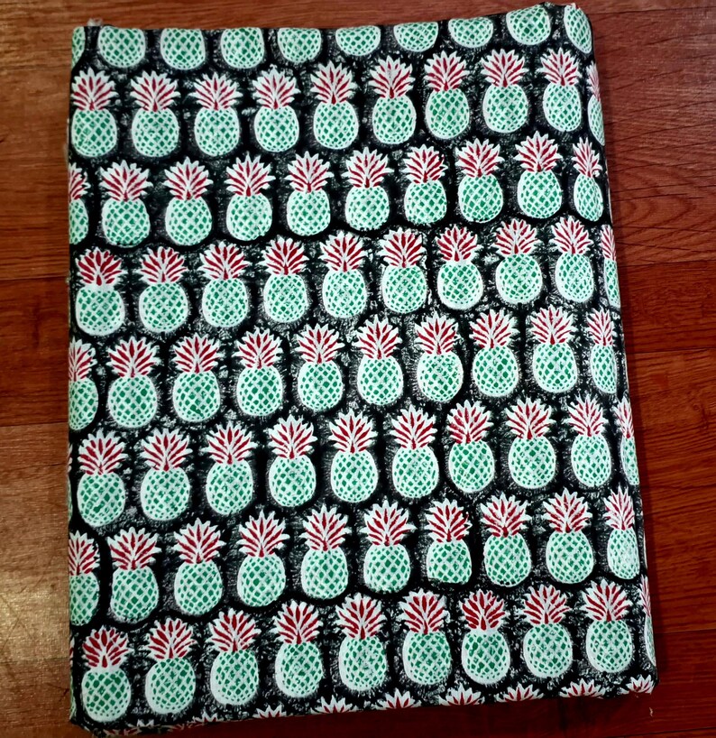 Grey Pineapple Block Print Cotton Fabric for Sewing Dressmaking Quilting Upholstery,Curtain Fabric,Fruit Print Fabric By the Yard image 3