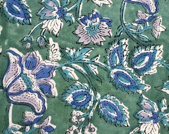 Tela estampada de algodón verde azulado, cortada a medida, tela floral india, para confección, tapicería, acolchado y costura.