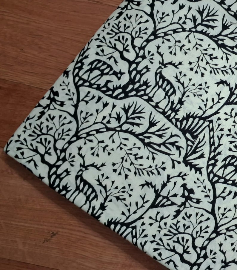 Off White Cotton Animal Print Fabric By the Yard,Block Print Fabric for Sewing Quilting Dressmaking Upholstery,Curtain Fabric,Indian image 4