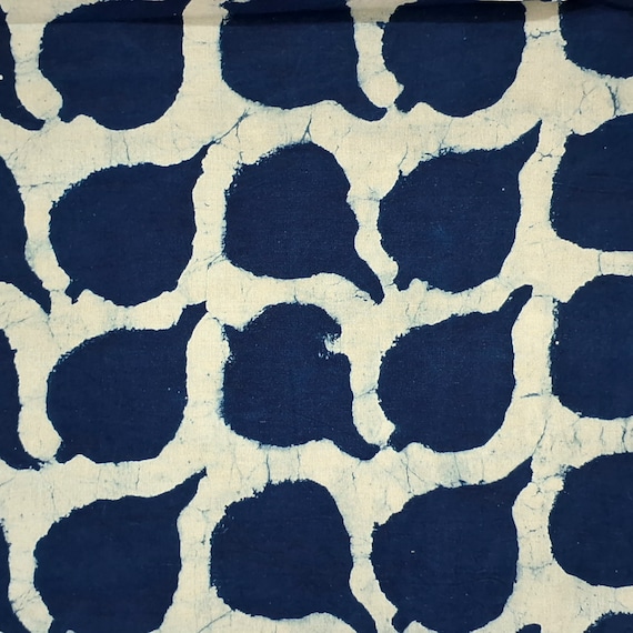 Indigo Blue Leaf Print Fabric,By the Yard,Block Print Fabric,Sewing Fabric,Quilting Fabric,Dressmaking Fabric,Upholstery Fabric
