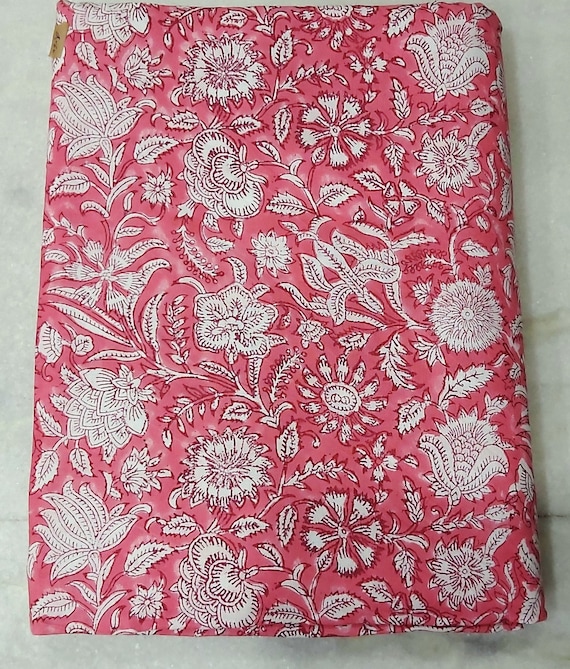 Pink Rayon Fabric,Rayon Floral Print Fabric,By the Metre Fabric,Dress Fabric,Curtain Fabric,Indian Block Print Fabric