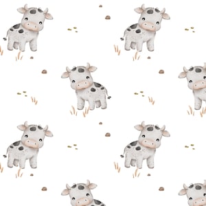 Baby Cow Fabric, Fabric by the Yard, Farm Animal Fabric, Autumn River, Quilting Cotton, Knit Fabric, Canvas, Fat Quarter, Spandex,Broadcloth