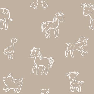 Tan Farm Animal Fabric, Cow Pig Chicken Fabric, Fabric by the Yard, Autumn River, Quilting Cotton, Knit Fabric, Canvas, Fat Quarter, Spandex