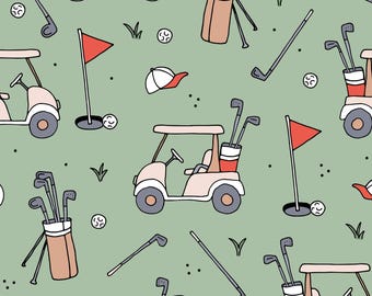 Sage Green Golf Fabric, Fabric by the Yard, Little Smile Makers, Sports Fabric, Quilting Cotton, Spandex, Sateen, Bamboo, Rib Knit, Jersey