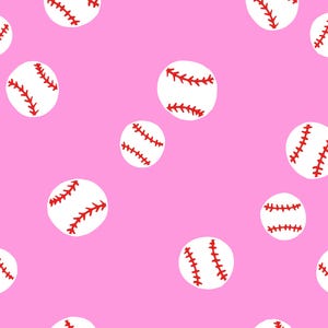 Pink Baseball Fabric, Girls Sports Fabric, Fabric by the Yard, Little Smilemakers, Quilting Cotton, Knit Fabric, Canvas, Sateen, Broadcloth