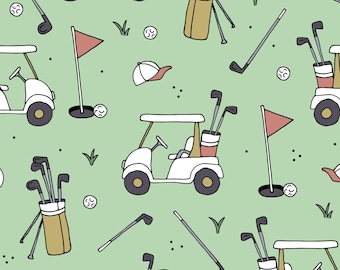 Light Green Golf Fabric, Sports Fabric, Fabric by the Yard, Little Smile Makers, Quilting Cotton, Minky, Sateen, Broadcloth, Knit Fabrics