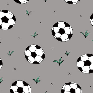 Gray Soccer Ball Fabric, Fabric by the Yard, Sports Fabric, Little Smilemakers, Quilting Cotton, Canvas, Broadcloth, Boardshort, Minky
