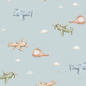 Blue Airplane Fabric, Baby Toddler Fabric, Fabric by the Yard, Autumn River, Quilting Cotton, Minky, Broadcloth, Knit Fabric, Sateen, Jersey