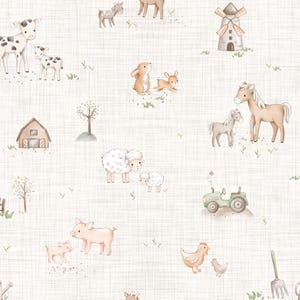 Linen Farm Animal Fabric, Chicken Horse Cow Pig Fabric, Fabric by the Yard, Autumn River, Quilting Cotton, Broadcloth, Canvas, Minky, Sateen