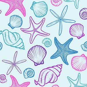 Tissu bleu mauve coquillage, tissu d&#39;été, tissu par mètre, Angelina Maria, tissu de bain, boardshort, coton matelassé, tissus tricot