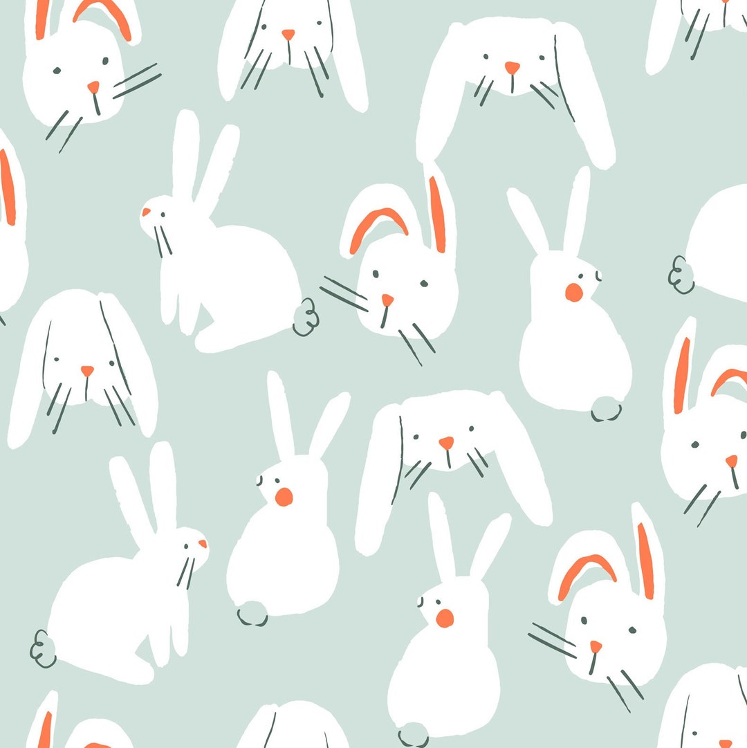 Blue Bunny Fabric, Easter Fabric, Spring, Rabbits, Fabric by the Yard ...