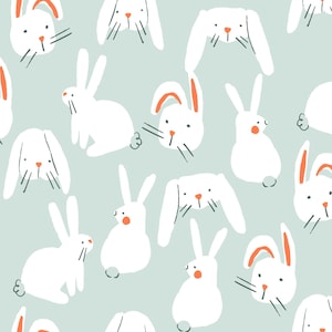 Blue Bunny Fabric, Easter Fabric, Spring, Rabbits, Fabric by the Yard, Indy Bloom, Quilting Cotton, Sateen, Knit Fabric, Canvas, Spandex