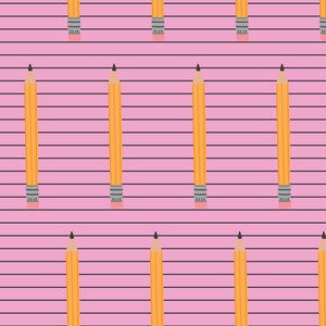 Pink Pencil Fabric, Fabric by the Yard, Back to School Fabric, Quilting Cotton, Spandex, Bamboo, Jersey, Canvas, Rib Knit, French Terry
