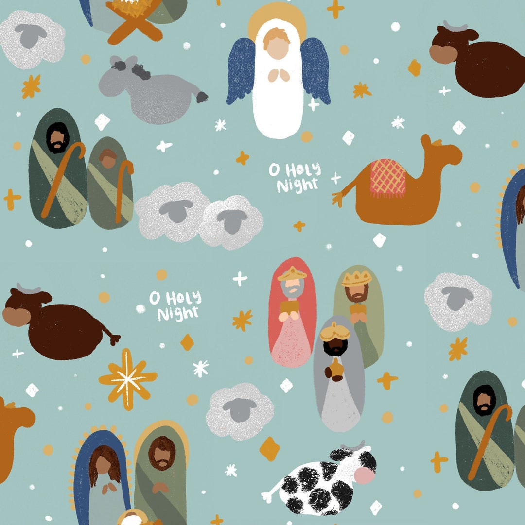 Nativity Scene Fabric, O Holy Night, Christmas Fabric, Fabric by the
