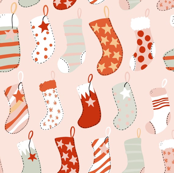Pink Stocking Fabric, Fabric by the Yard, Christmas Fabric, Juniper Row Design, Quilting Fabric, Organic Cotton, Canvas, Knit Fabric, Minky