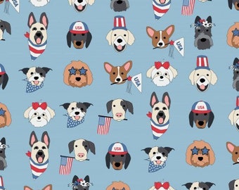 Patriotic Puppies Fabric, Fabric by the Yard, 4th of July, Hey Cute Designs, Quilting Cotton, Swim, Spandex, Sateen, Bamboo, Ribbed Knit