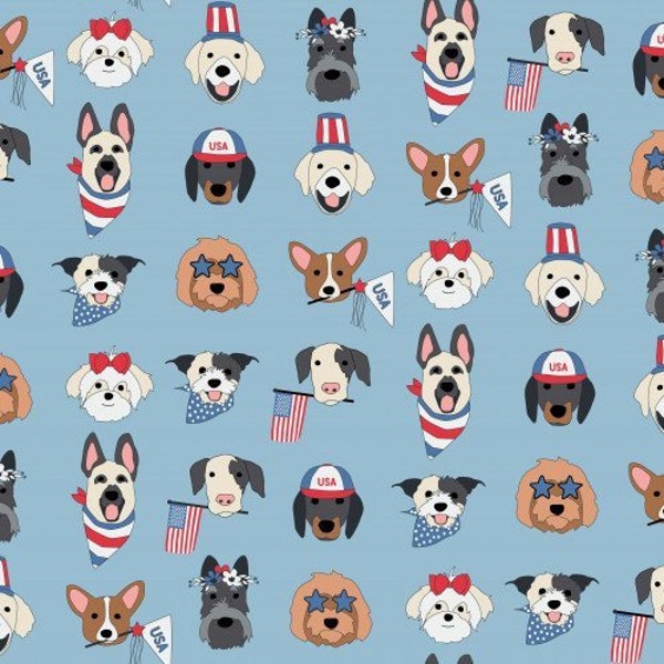 Patriotic Puppies Fabric, Fabric by the Yard, 4th of July, Hey Cute Designs, Quilting Cotton, Swim, Spandex, Sateen, Bamboo, Ribbed Knit
