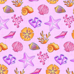 Lilac Seashell Fabric, Summer Fabric, Fabric by the Yard, Krystal Winn, Swim Fabric, Boardshort, Quilting Cotton, Knit Fabrics, Broadcloth