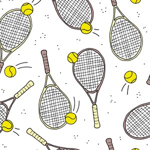 Tennis Fabric, Tennis Ball Racket Fabric, Fabric by the Yard, Sports Fabric, Little Smile Makers, Quilting Cotton, Broadcloth, Minky, Jersey