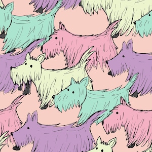 Scottie Dog Fabric, Scottish Terrier Fabric, Fabric by the Yard, Little Smilemakers, Quilting Cotton, Knit Fabric, Spandex, Canvas