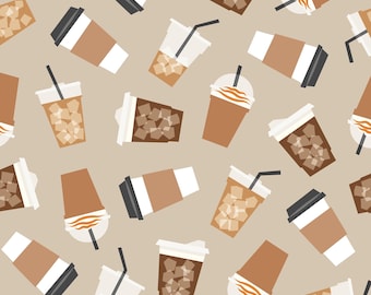 Tan Coffee Fabric, Coffee Cup Fabric, Fabric by the Yard, Little Arrow Design, Quilting Cotton, Broadcloth, Canvas, Knit Fabrics, Sateen