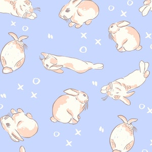 Blue Easter Bunny Fabric, Rabbit Fabric, Fabric by the Yard, Jac Slade, Quilting Cotton, Sateen, Knit Fabric, Canvas, Fat Quarter, Bamboo
