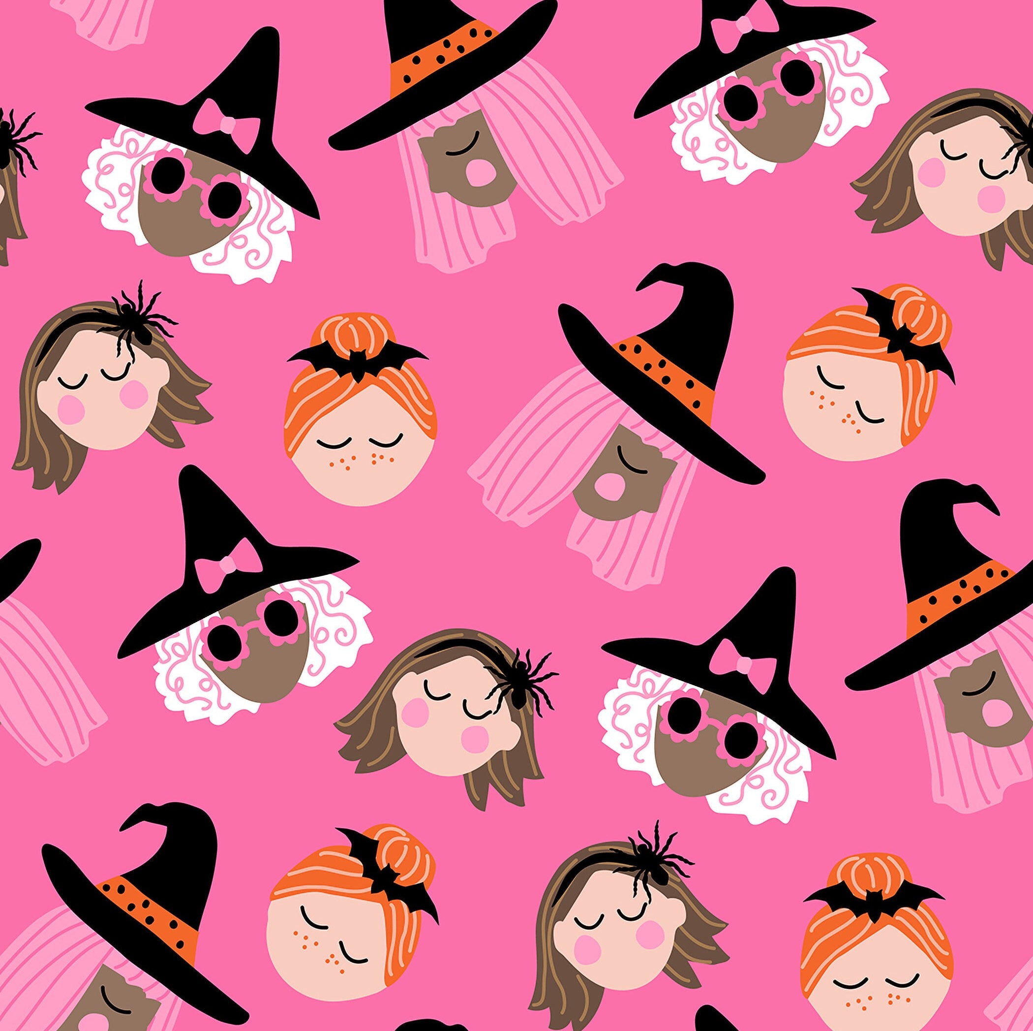 ピンクウィッチ生地、1ヤードあたりの生地、ハロウィン生地、Hey Cute
