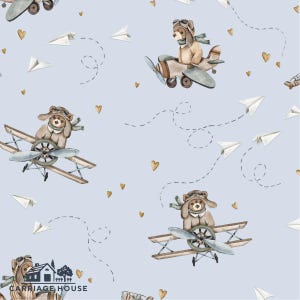 Airplane Teddy Bear Fabric, Pilot Aviator Fabric, Fabric by the Yard, Iss Mueller, Quilting Cotton, Minky, Canvas, Knit Fabric, Sateen
