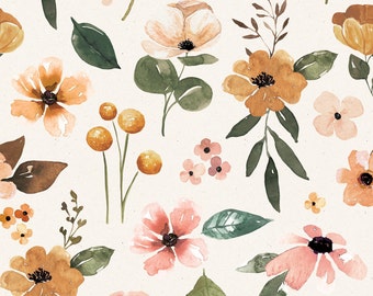Boho Blumen auf Creme Stoff, Meterware, Cate & Rainn, Floral Stoff, Quilt Baumwolle, Leinwand, Bambus, Jersey, Swim Stoff