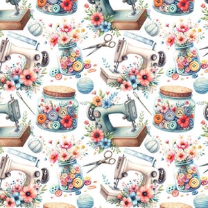 Pink Sewing Machine Floral Fabric, Seamstress Fabric, Fabric by the Yard, Mikayla Murphy, Quilting Cotton, Broadcloth, Canvas, Minky, Sateen