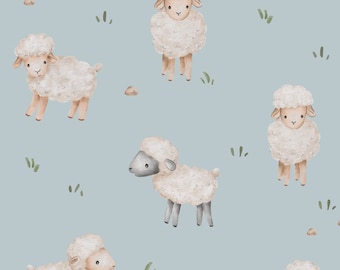 Blue Sheep Fabric, Fabric by the Yard, Farm Animal Fabric, Autumn River, Quilting Cotton, Knit Fabric, Canvas, Fat Quarter, Spandex, Jersey