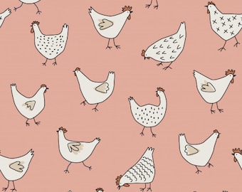 Pink Chicken Fabric, Fabric by the Yard, Hey Cute Designs, Sewing, Quilting, Apron Fabric, Farm Fabric, Knit Fabric, Organic Cotton,Canvas