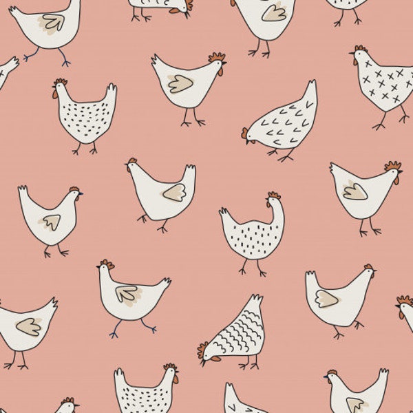 Pink Chicken Fabric, Fabric by the Yard, Hey Cute Designs, Sewing, Quilting, Apron Fabric, Farm Fabric, Knit Fabric, Organic Cotton,Canvas