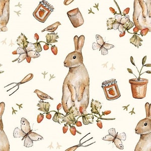Bunny and Butterfly Fabric, Fabric by the Yard, Easter Fabric, Spring Fabric, Quilting Cotton, Sateen, Canvas, Bamboo, Spandex, Jersey