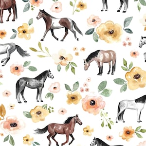 Blumen Pferde Stoff, Meterware von Cate & Rainn, Quilting aus Baumwolle, Bambus, Leinwand, Jersey, Spandex, Sateen, Strickstoff, Swim