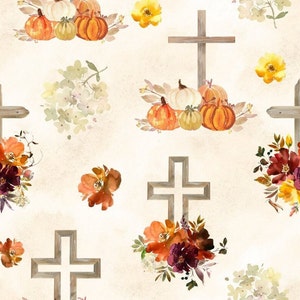 Fall Crosses Fabric, Fabric by the yard, Christian Fabric, Quilting Cotton, French Terry, Canvas, Fat Quarter, Bamboo, Broadcloth, Rib Knit