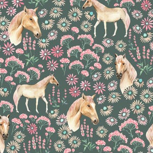 Grüner Pferd Blumen Stoff, Bauernhof Tier Stoff, Meterware, Kamides Studio, Quilting Baumwolle, Spandex, Batist, Satin, Minky, Canvas