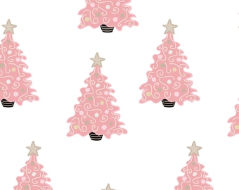 Pink Christmas Tree Fabric, Hey Cute Designs, Fabric by the Yard, Quilting Cotton, Canvas, Jersey, Bamboo, Minky, Jersey, Sateen