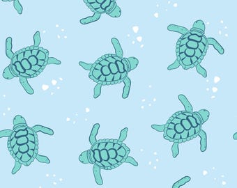 Blue Sea Turtle Fabric, Fabric by the Yard, Quilting Cotton, Prue Melanie, Swim Fabric, Boardshort, Quilting Cotton, Broadcloth, Spandex