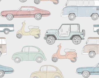 Vintage Cars Fabric, Fabric by the Yard, Car Fabric, Truck Fabric, Jackie Jean, Quilting Cotton, Broadcloth, Fat Quarter, Spandex, Bamboo