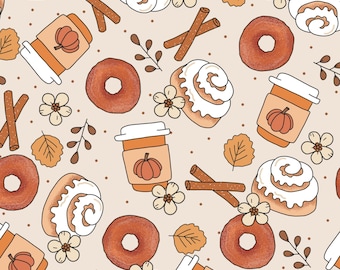 Pumpkin Spice Coffee Fabric, Latte Coffee Fabric, Fall Fabric by the Yard, Brittany Frost, Quilting Cotton, Broadcloth, Canvas, Sateen